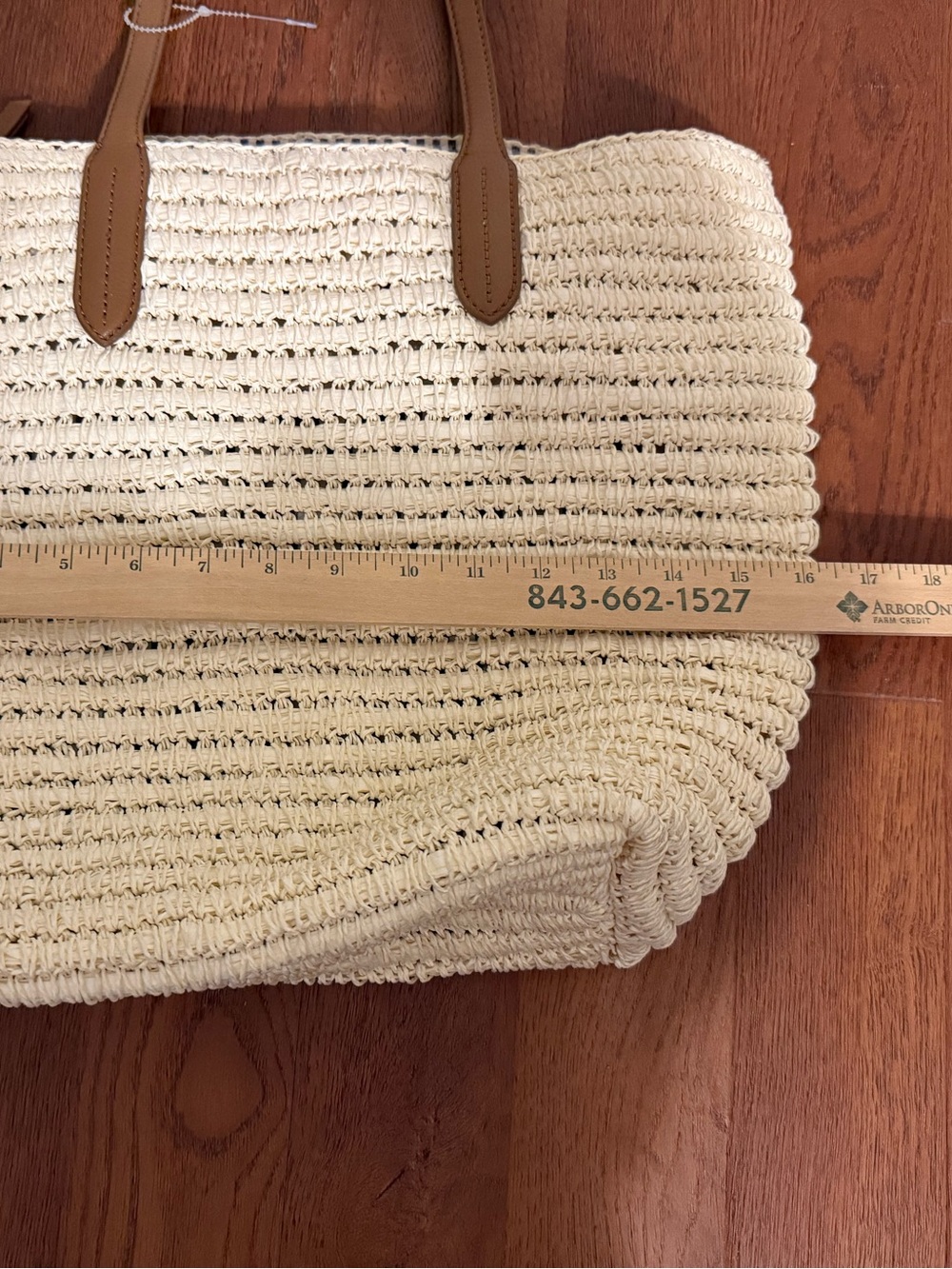 Talbots Woven Straw Tote Bag | Blue Seersucker Lining | Coastal Preppy Beach Bag - Picture 6 of 11